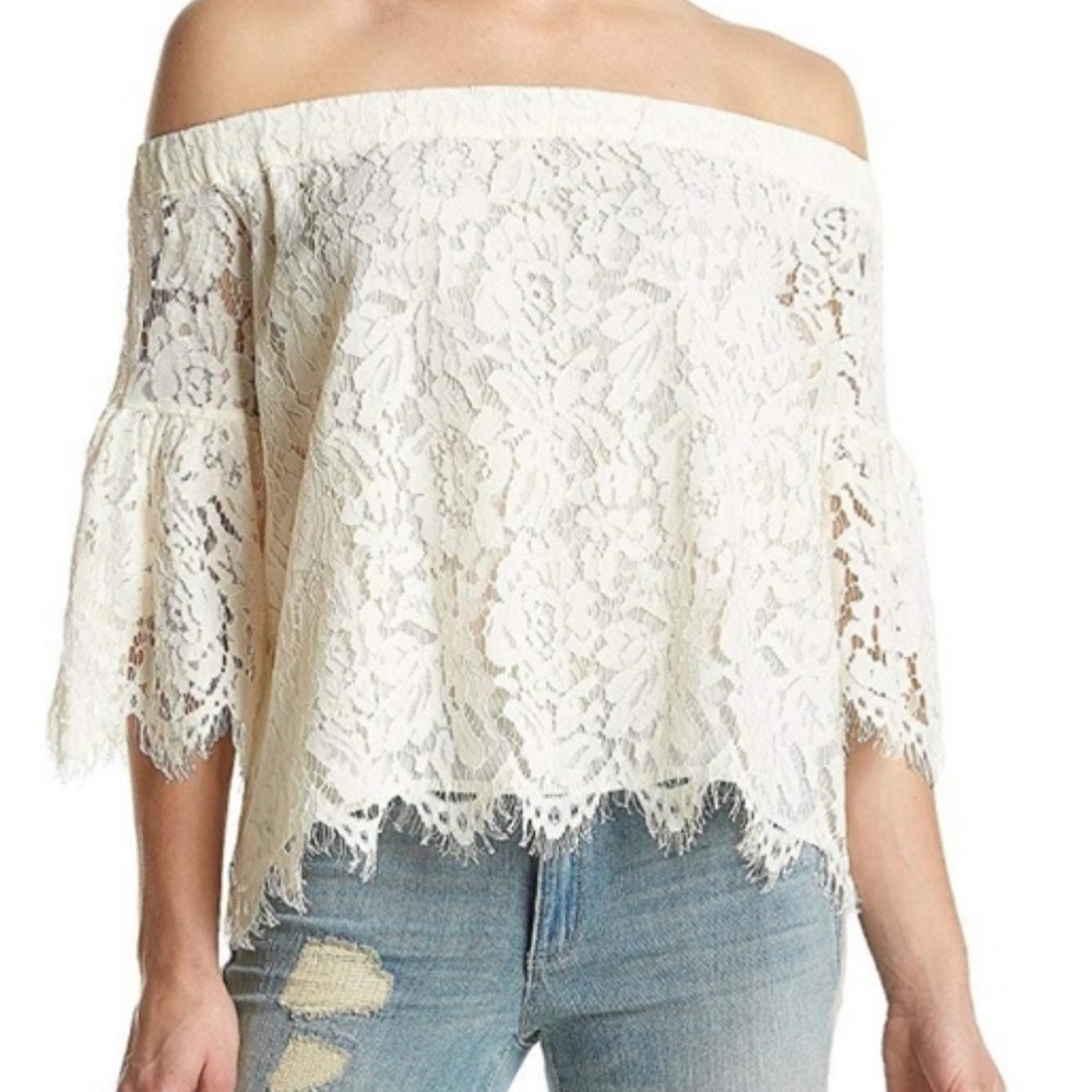 Jessica Simpson Cream Off The Shoulder Lace Blouse - Small